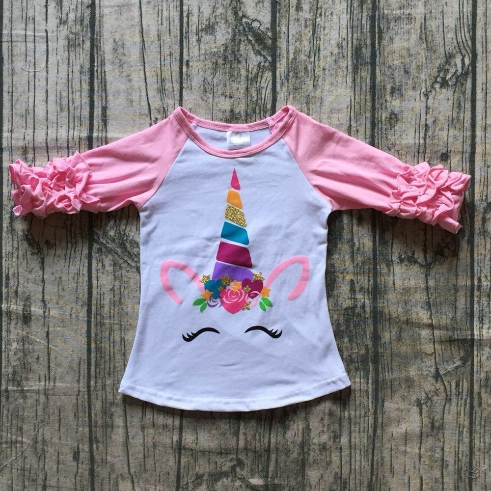 Little Girl Kids Toddler Ruffle unicorn T-Shirt Top shirt blouse floral Easter